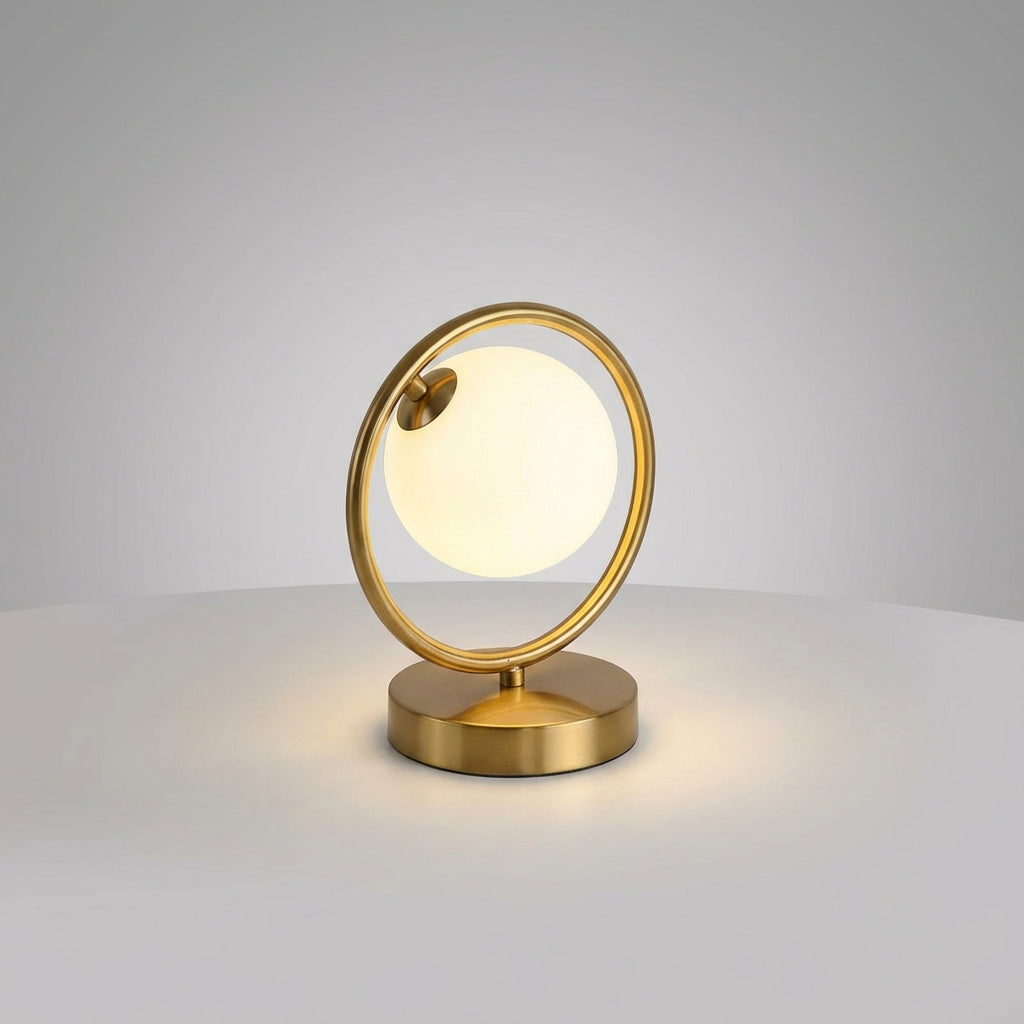 Orbella dimmable LED ring table lamp featuring a sleek, contemporary design, perfect for home ambient lighting.