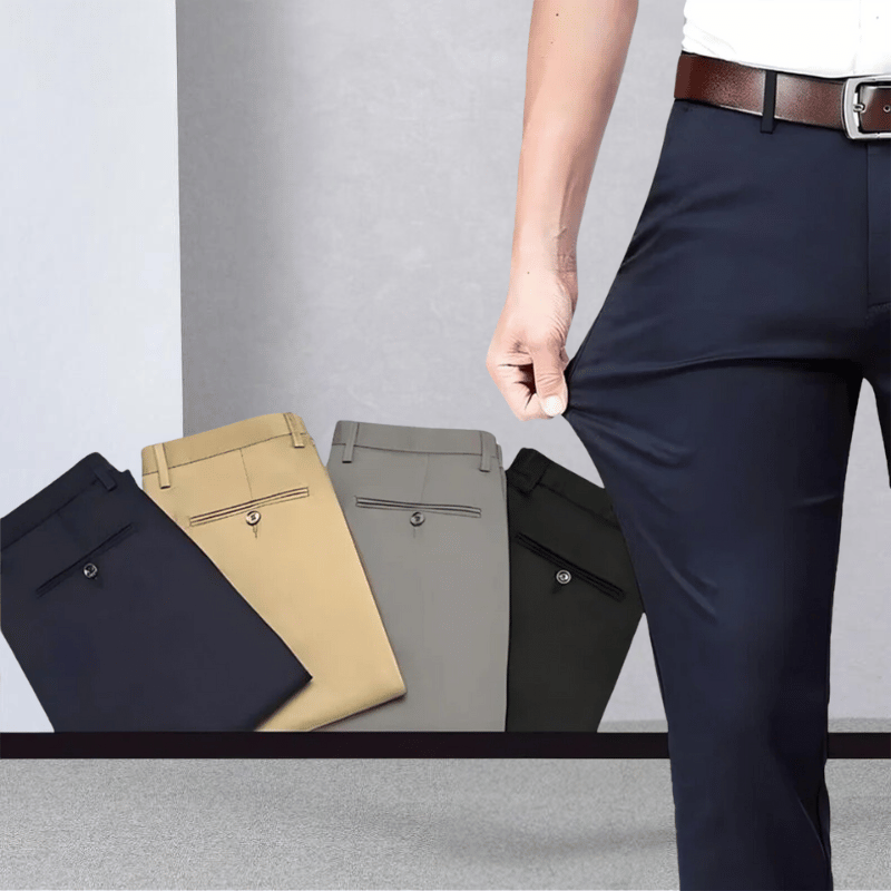 Modern fit men's stretch dress trousers in classic style, perfect for office or smart casual wear.