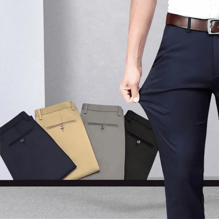Modern fit men's stretch dress trousers in classic style, perfect for office or smart casual wear.