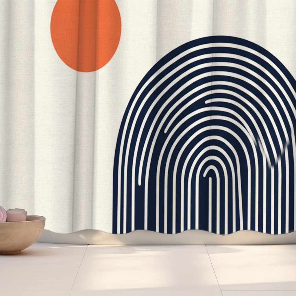 Polyester black orange geometric shower curtain for modern bathrooms, water repellent home decor