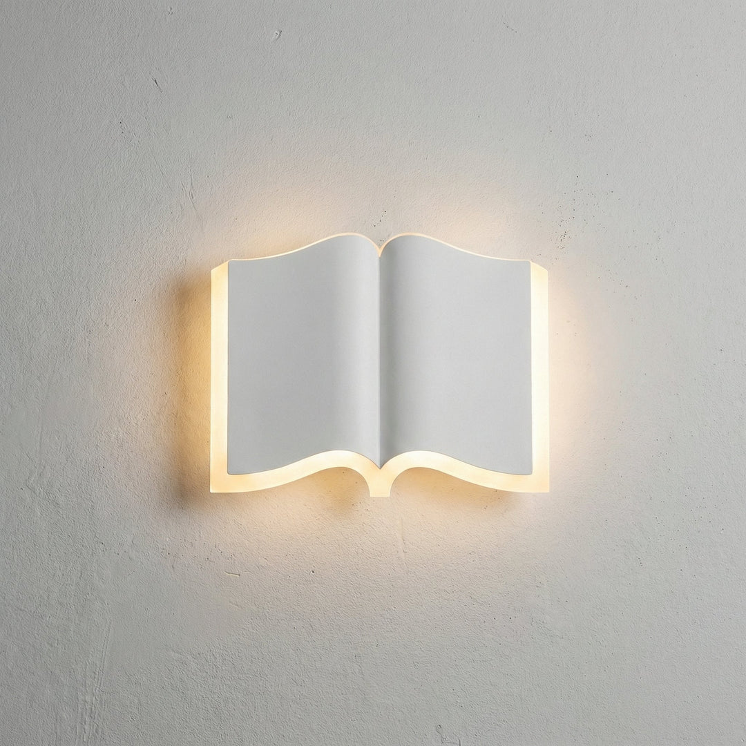 Stylish BookLume wall sconce, a unique book lamp adding decorative touch to walls