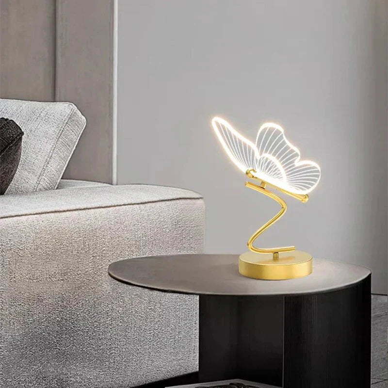 Close-up of a stylish LED butterfly desk lamp, showcasing intricate design and soft ambient light