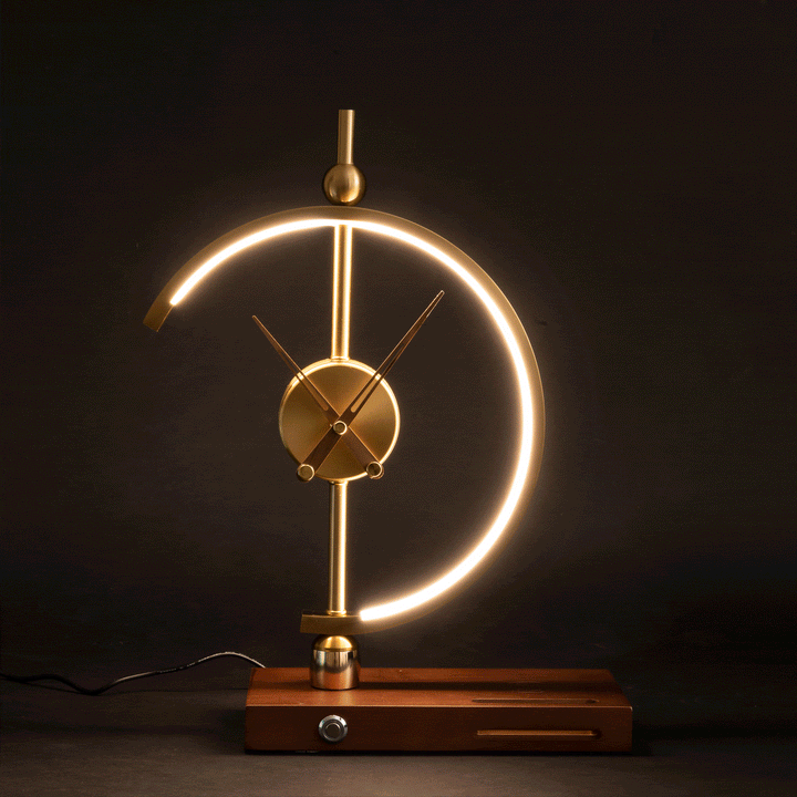 Sleek office lamp: LED lighting, phone wireless charger, and digital clock for modern workspaces.