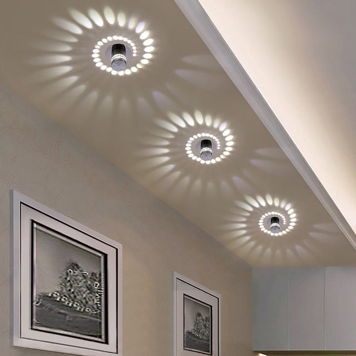 Modern LED spiral wall lamp, warm white light, elegant home decor, energy efficient lighting