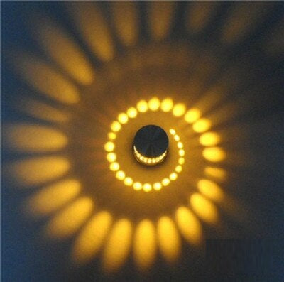 Elegant LED spiral lamp enhancing a bedroom's ambiance, decorative and functional