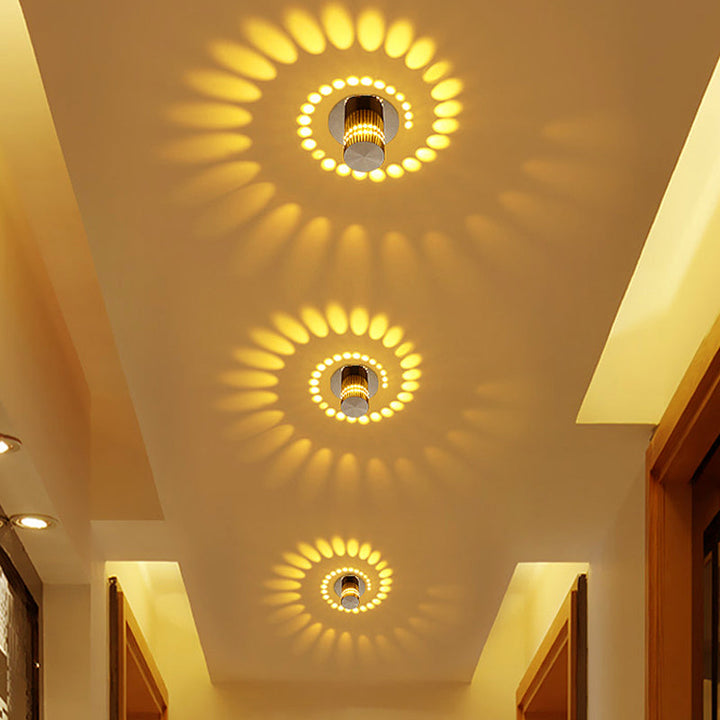 Energy-efficient LED spiral light, ceiling mounted, contemporary home interior design