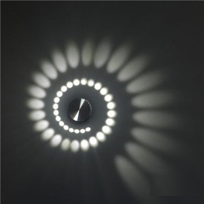 Textured wall with a LumoSpiral LED spiral light, demonstrating integrated modern lighting solution