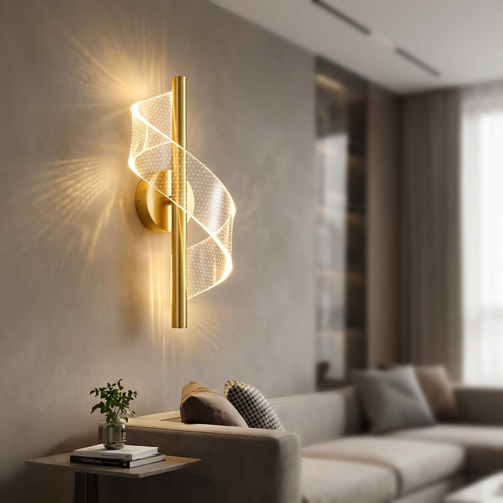 Modern LED Spiral Wall Sconce by Virello, elegant lighting for contemporary home decor, energy-efficient design.