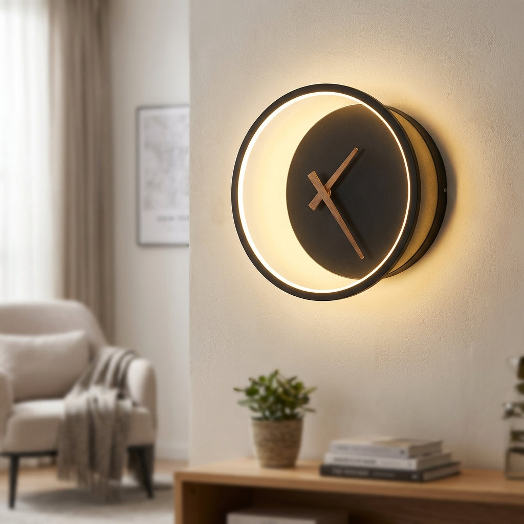 Modern LED Wall Clock Fixture, minimalist design, showing accurate time, ideal home decor