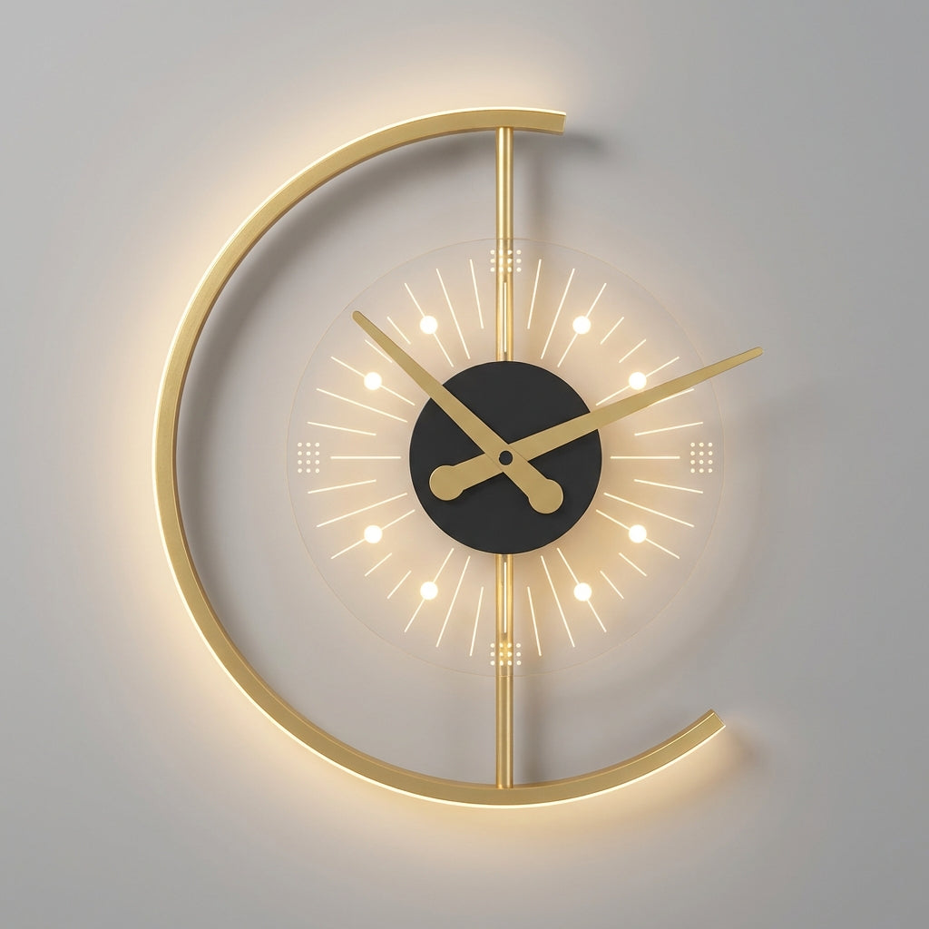 Indoor LED wall lamp with integrated clock, provides soft ambient light for modern homes