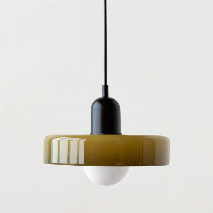 Modern home lighting fixture, glass and metal, perfect for dining tables.