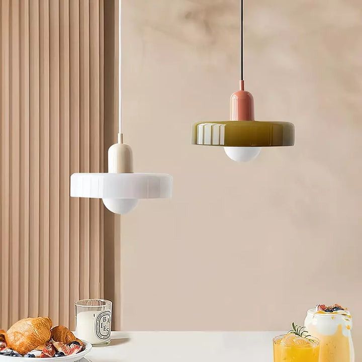 Elegant glass pendant light, modern design, perfect for a sophisticated entryway.