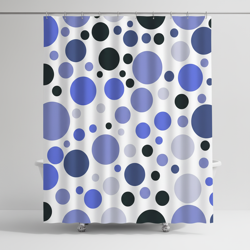Waterproof RippleDot shower curtain, geometric design for contemporary bathroom spaces, polyester material.