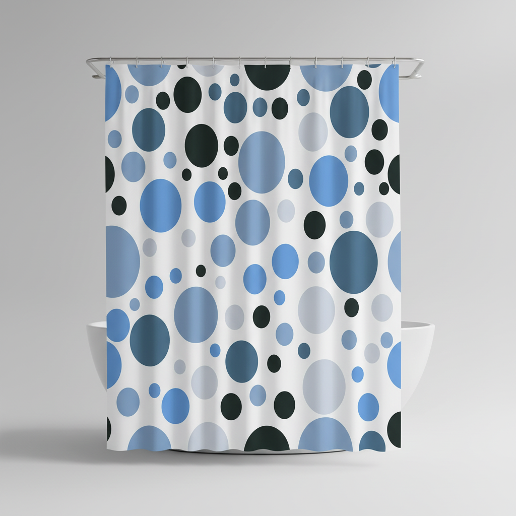 Stylish RippleDot geometric shower curtain with subtle ripple dot texture, perfect for modern homes.