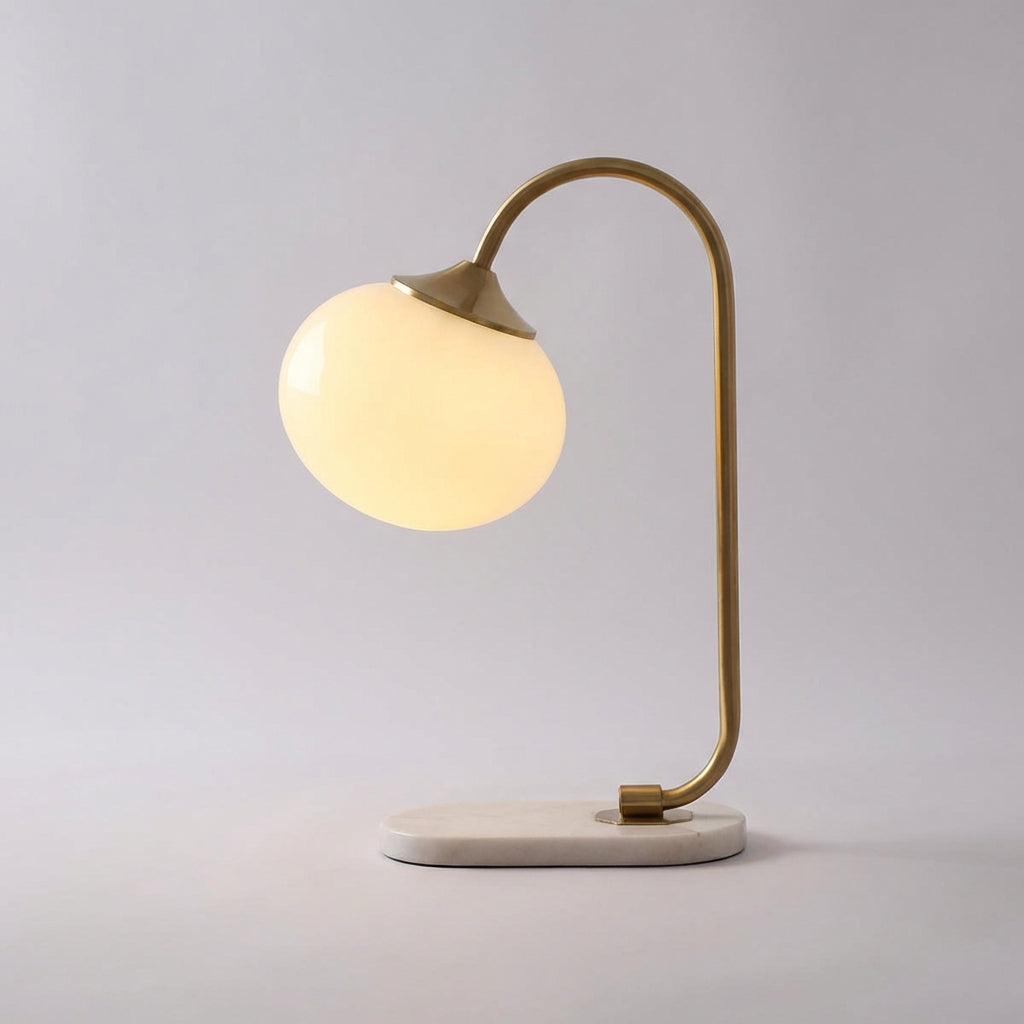Melluma Modern Rounded Table Lamp, decorative glass and metal fixture
