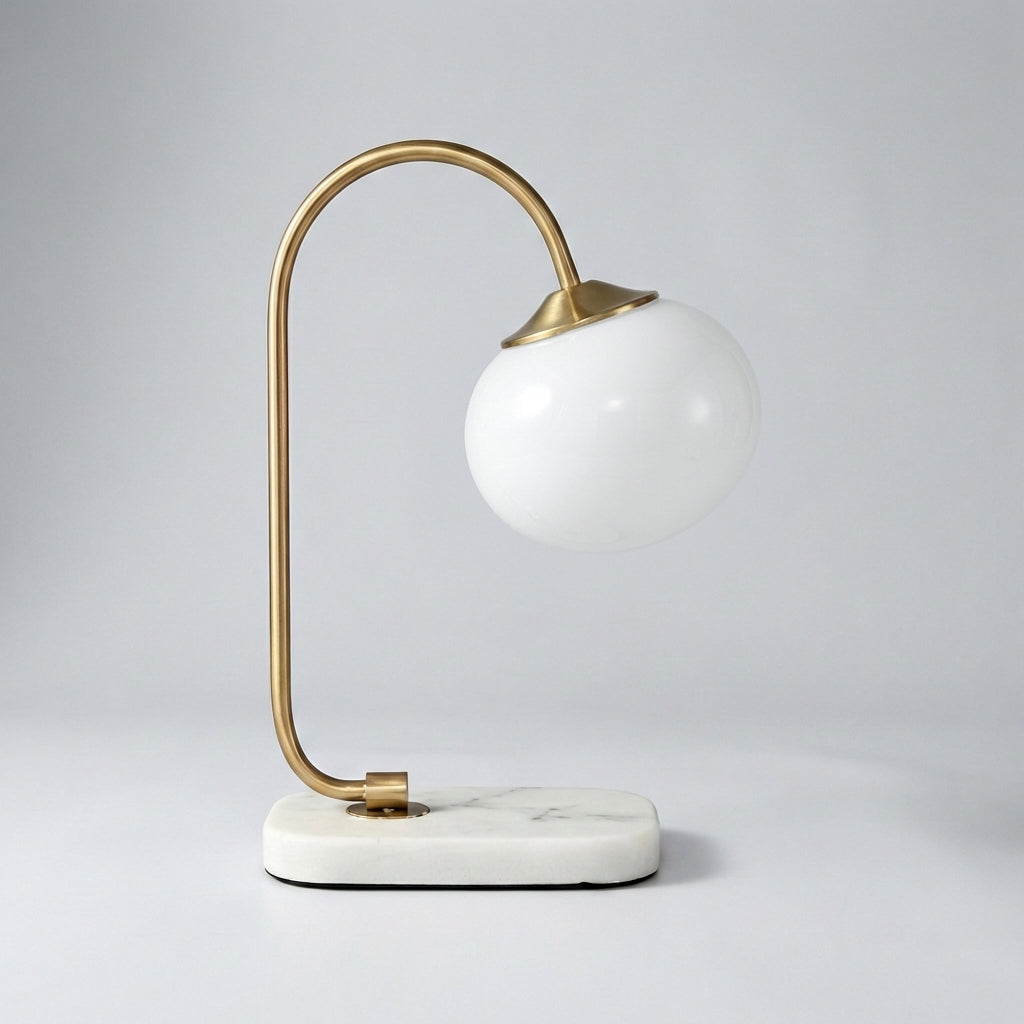 Contemporary Melluma table lamp, glass shade and metal base, home decor accent