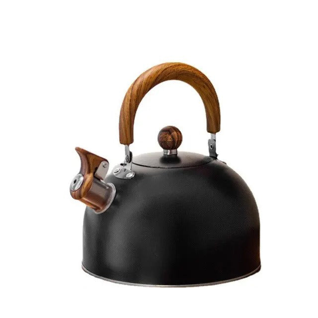Stainless steel whistling kettle compatible with induction cooktops, an essential kitchen home good.