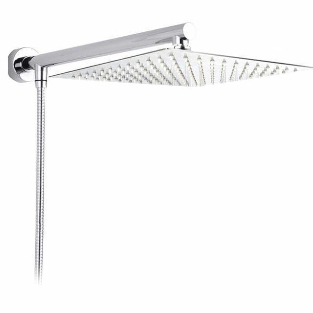 Upgrade your bathroom with this modern wall-mounted rain shower head; luxurious chrome finish.