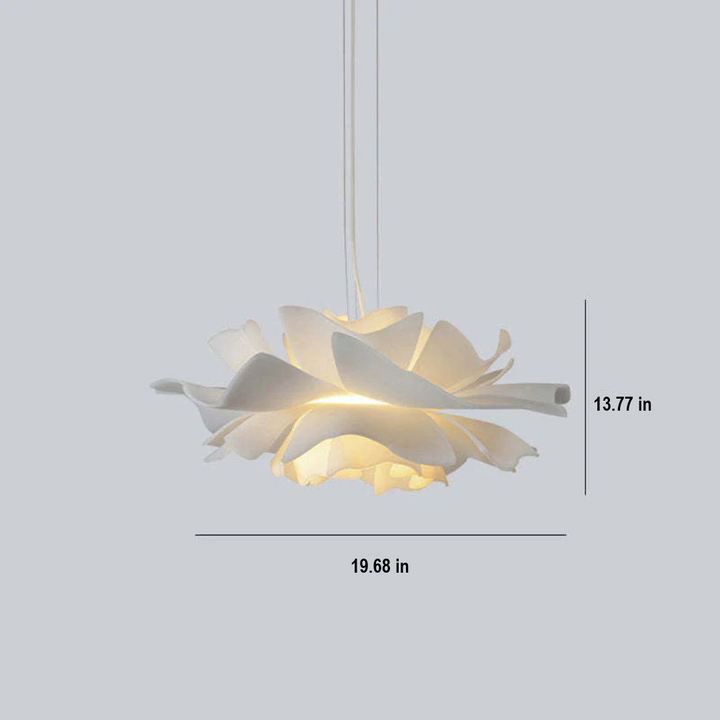 White metal flower-shaped pendant lamp, modern and elegant interior lighting.