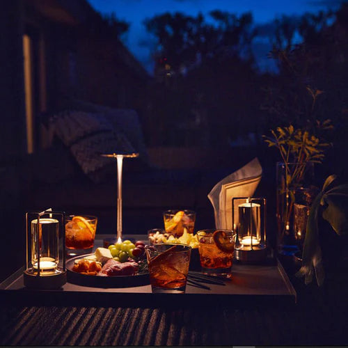 Silver wireless smart table lamp. Dimmable LED light for a modern desk, bedside, or living area accent.