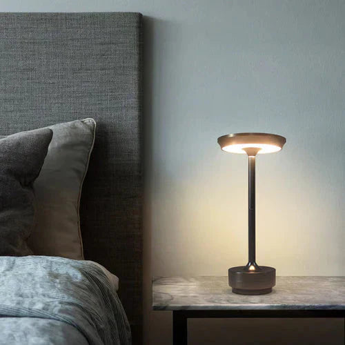 Wireless table lamp showcasing its sleek profile, USB charged for convenience