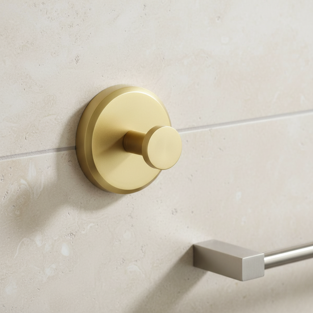 Mountique 4-piece wall-mounted bathroom hook set, modern design, black metal, for towels & robes