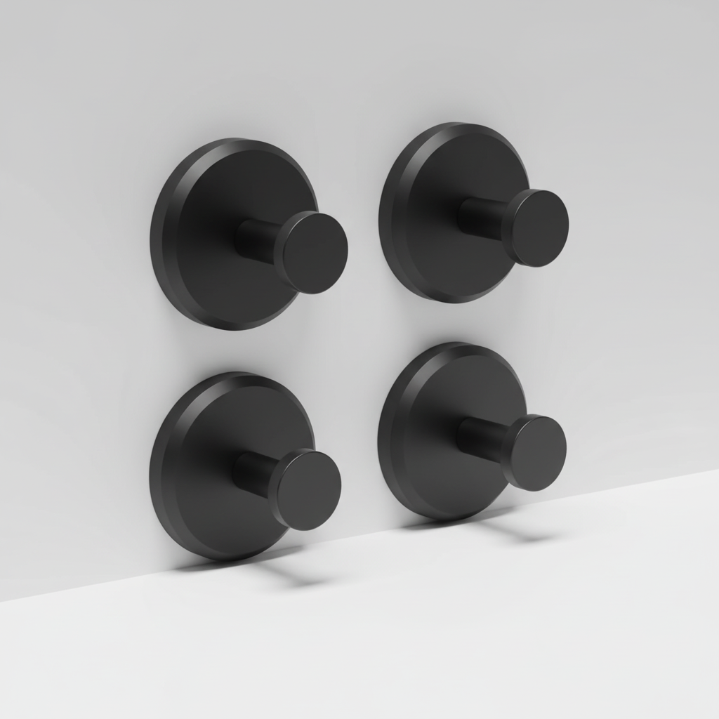 Packaging of Mountique unisex wall-mounted bathroom hook set, highlighting easy installation & quality