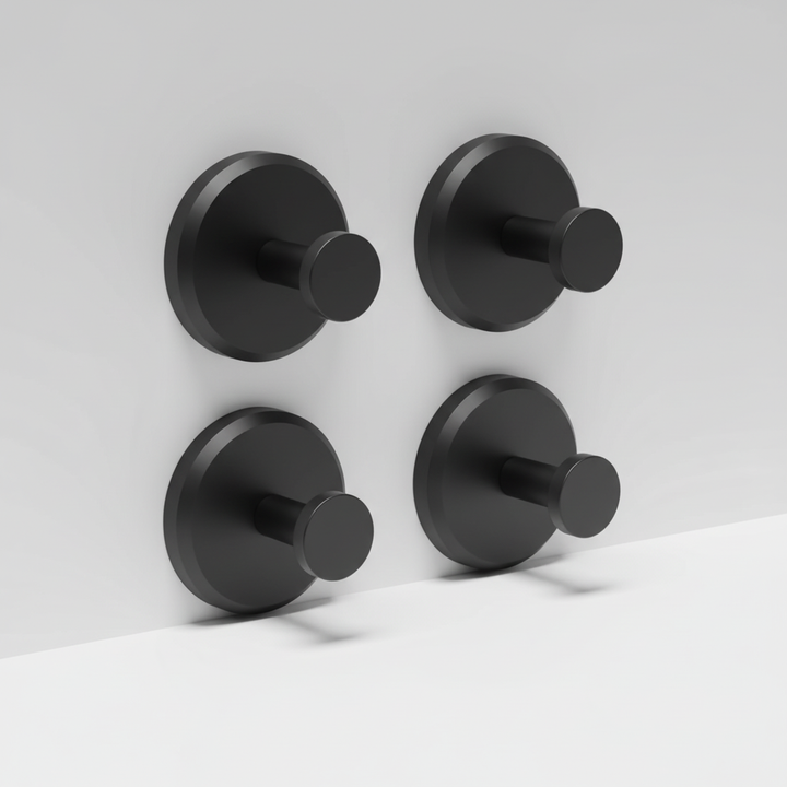 Packaging of Mountique unisex wall-mounted bathroom hook set, highlighting easy installation & quality