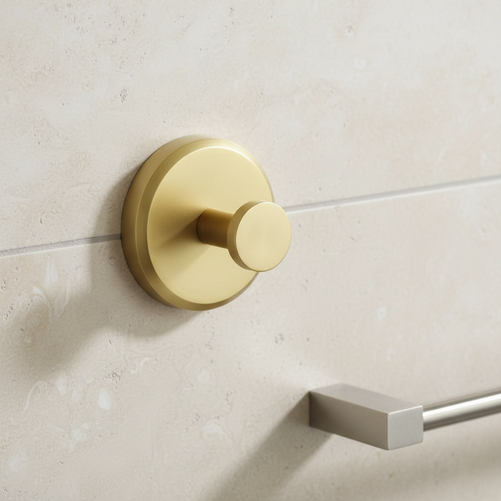 Mountique wall-mounted bathroom hook set with 4 metal hooks, perfect for towels & robes