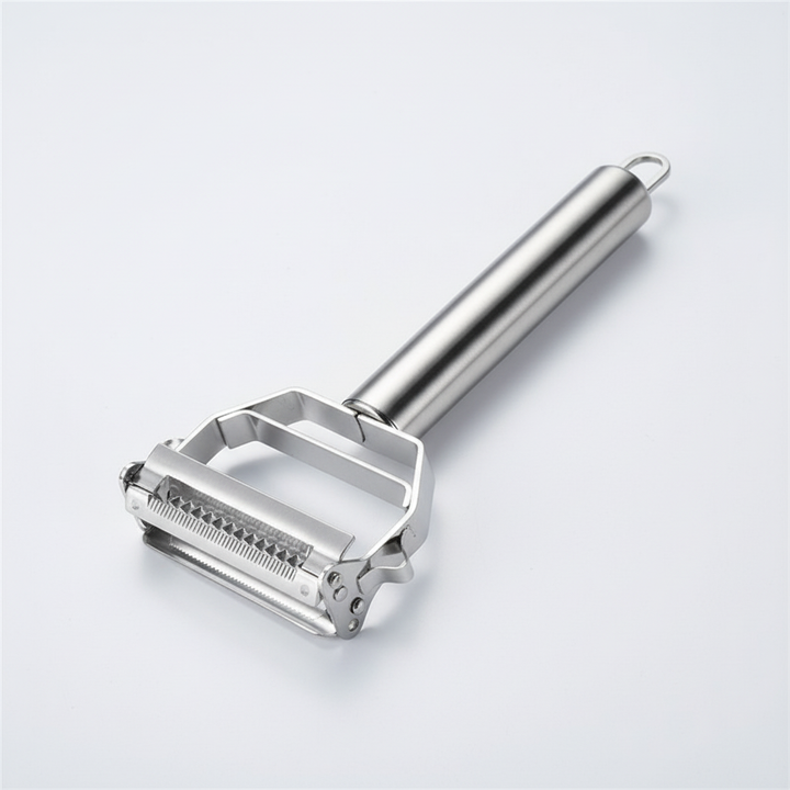 Peelixor stainless steel peeler with dual blades for peeling & julienning vegetables.