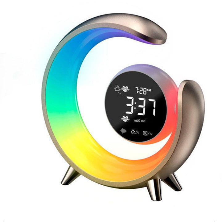 Smart RGB mood light & dimmable alarm clock with white noise for sleep aid. Features convenient USB charging.