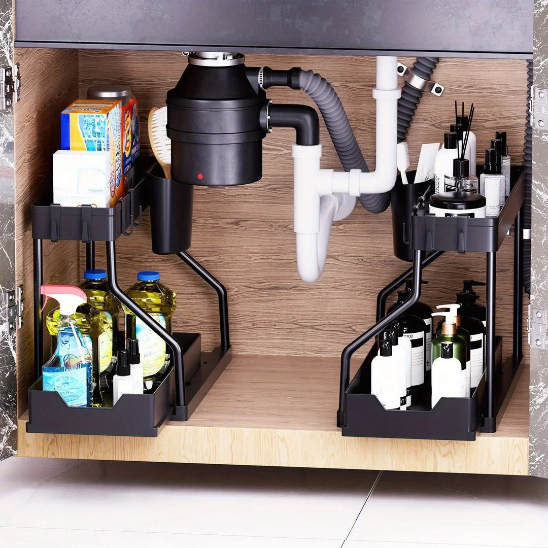 Multilayer pull-out seasoning & storage rack for kitchen, space-saving organizer
