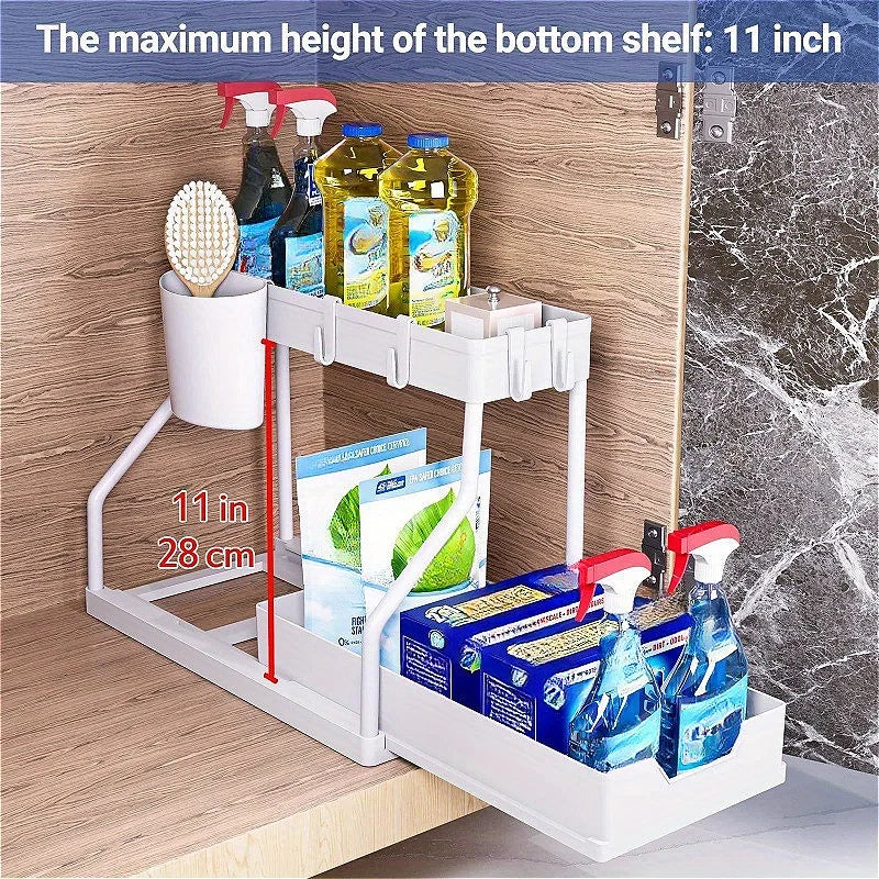 Liora multilayer pull-out rack, perfect as a spice rack or under sink bathroom organizer