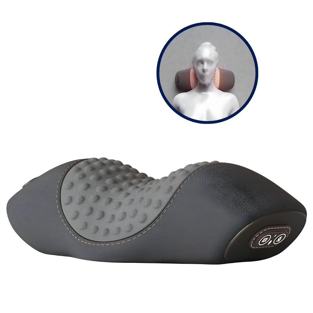 Ergonomic NeckEase Plus massager provides deep tissue massage for neck & shoulders. Portable, rechargeable for stress relief.