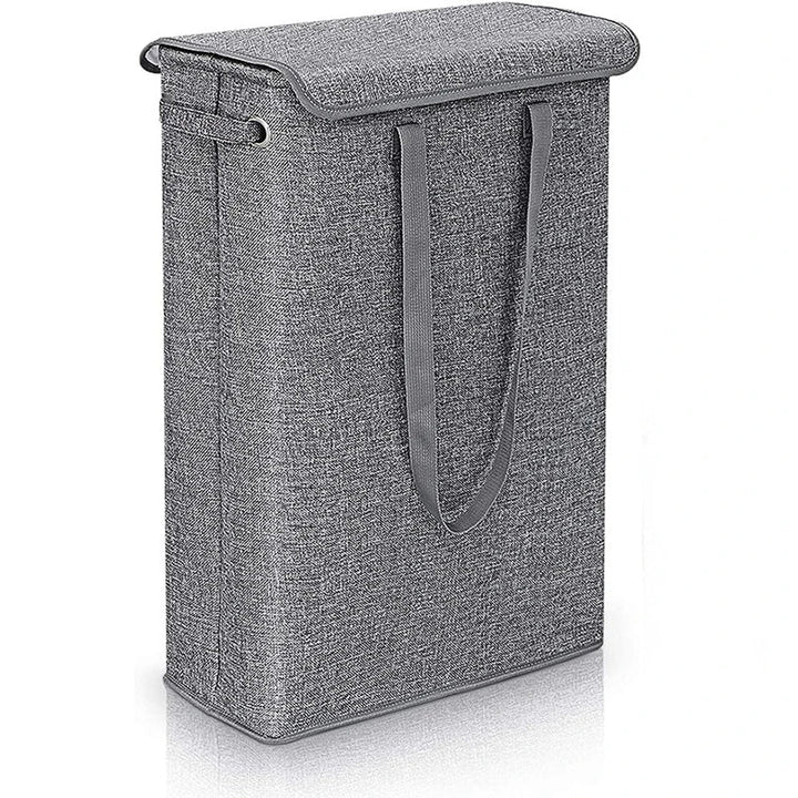 Open view of Neris 45L slim laundry basket, white, highlighting ample space for clothes, home organization