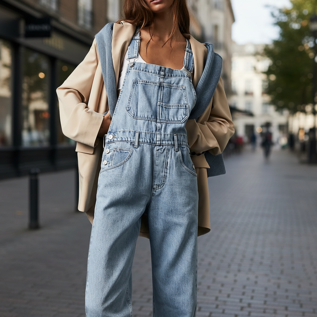 Nina women's comfortable denim jumpsuit, relaxed fit, cotton, for casual spring summer wear