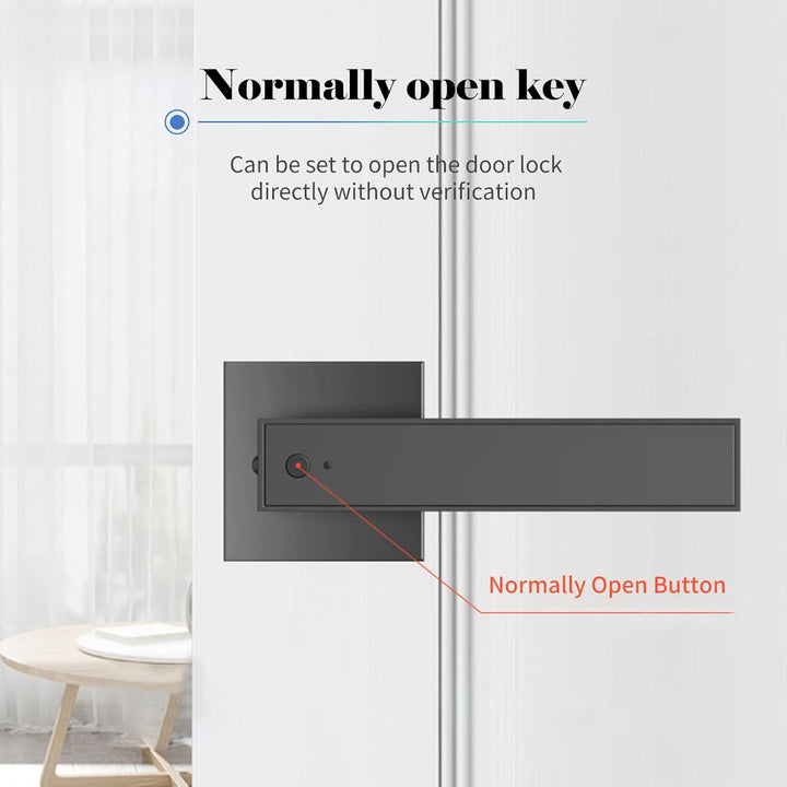 Close-up of Nivora smart fingerprint door lock, showing biometric sensor and keyhole.