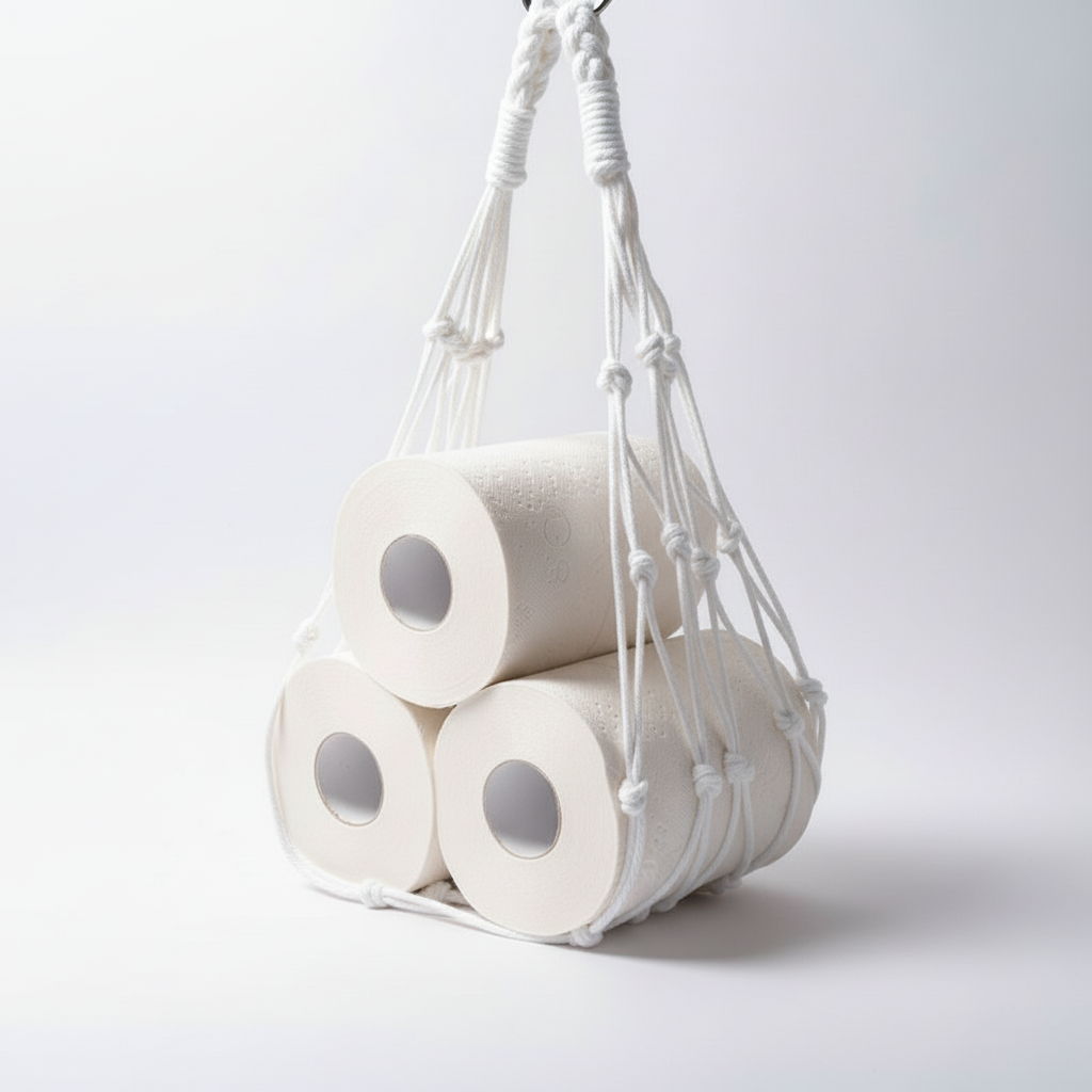 Space-saving Nordic Cotton rope holder, minimalist design ideal for bathroom storage and home organization.
