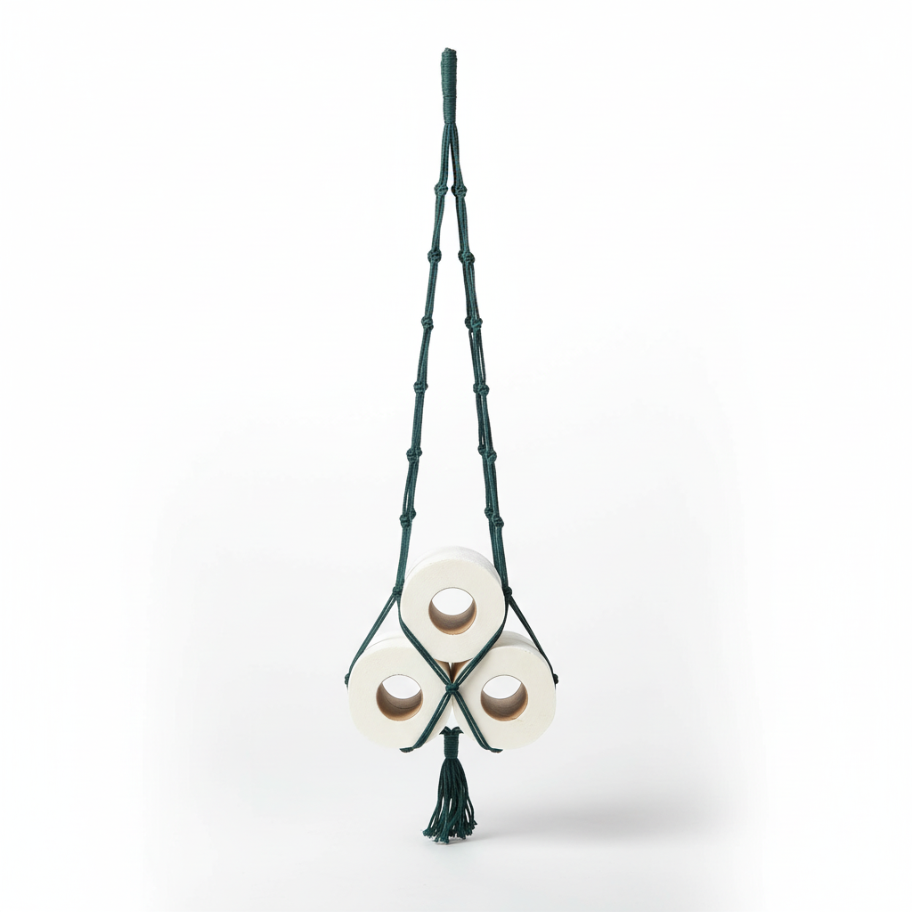 Artisan cotton rope toilet paper holder, complements natural home decor