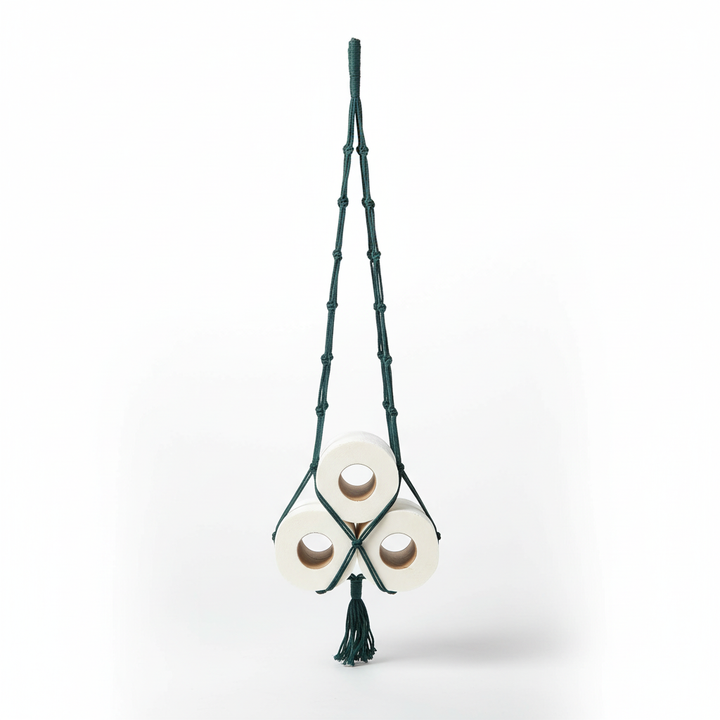 Artisan cotton rope toilet paper holder, complements natural home decor