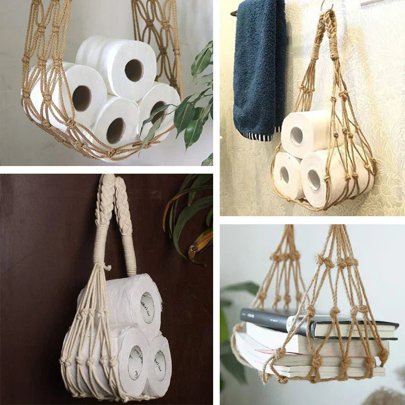 Hanging cotton toilet paper dispenser, minimalist design for cozy bathrooms