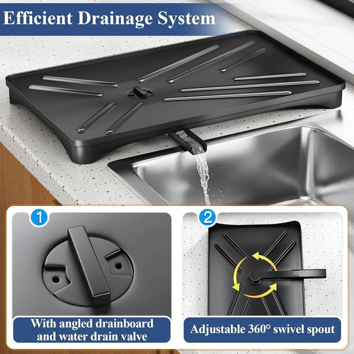 Modern dish dryer rack with removable drainboard and side cutlery holder for organized kitchen