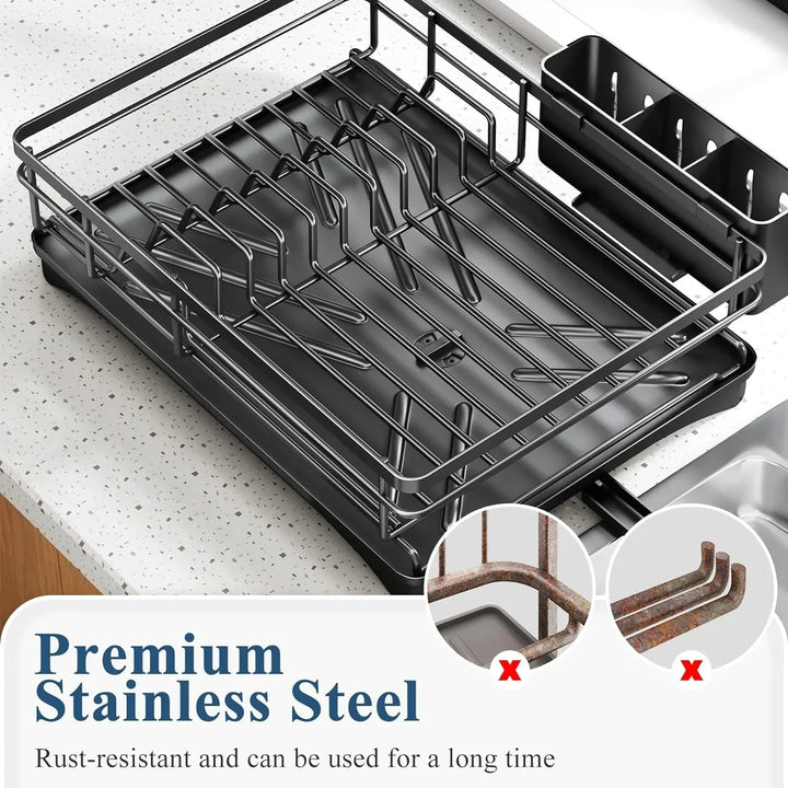 Compact kitchen accessory: Nova dish drying rack with drainboard & large cutlery organizer