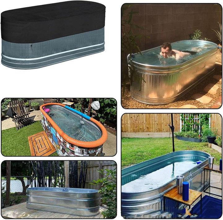 Ice bath tank with a dark Novyra cover, ensuring water quality and UV protection.