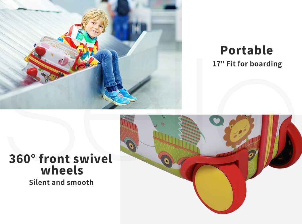 Detail of the comfortable handle and octopus graphic on the children's 2-in-1 ride-on travel case.