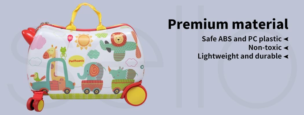 Kids carry-on: octopus design scooter suitcase in motion, showing its 360-degree swivel wheels.