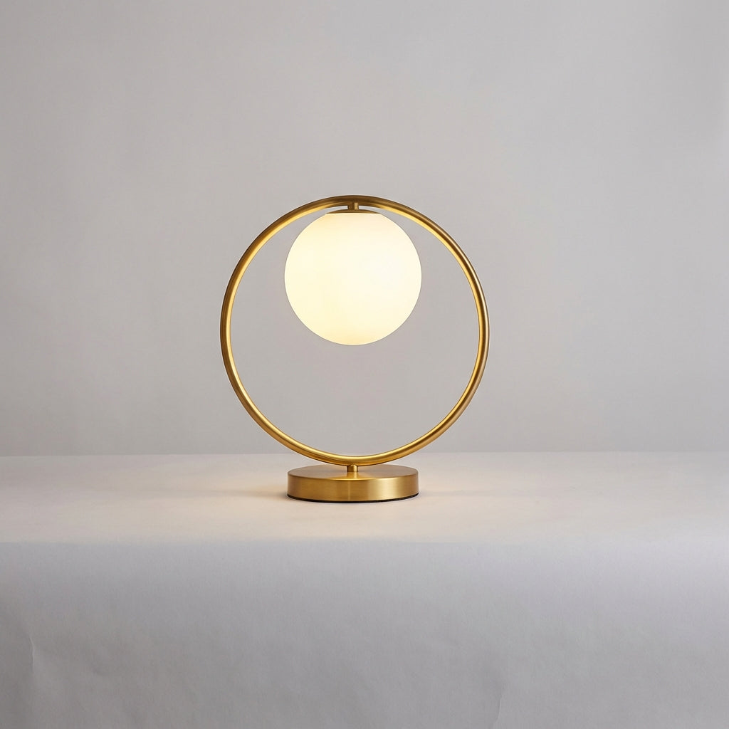 Modern Orbella LED ring table lamp, ideal as a dimmable desk lamp or stylish bedroom light.