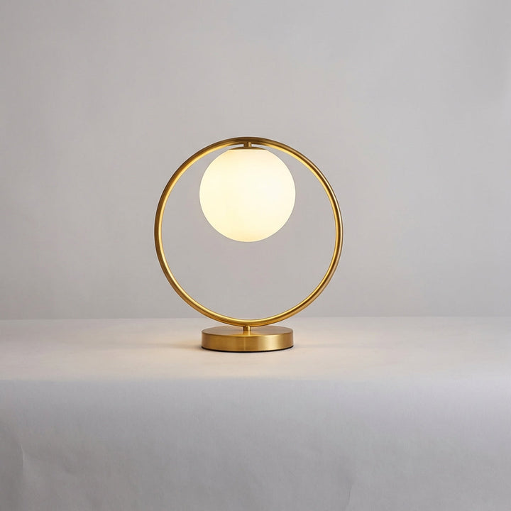 Modern Orbella LED ring table lamp, ideal as a dimmable desk lamp or stylish bedroom light.