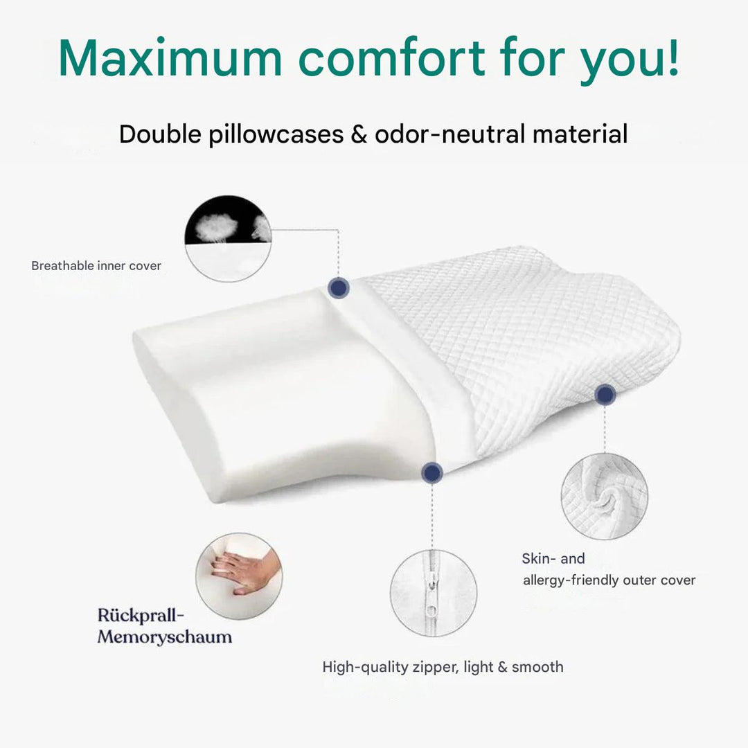 Advanced memory foam neck pillow for deep, restorative sleep, head support & ultimate comfort.