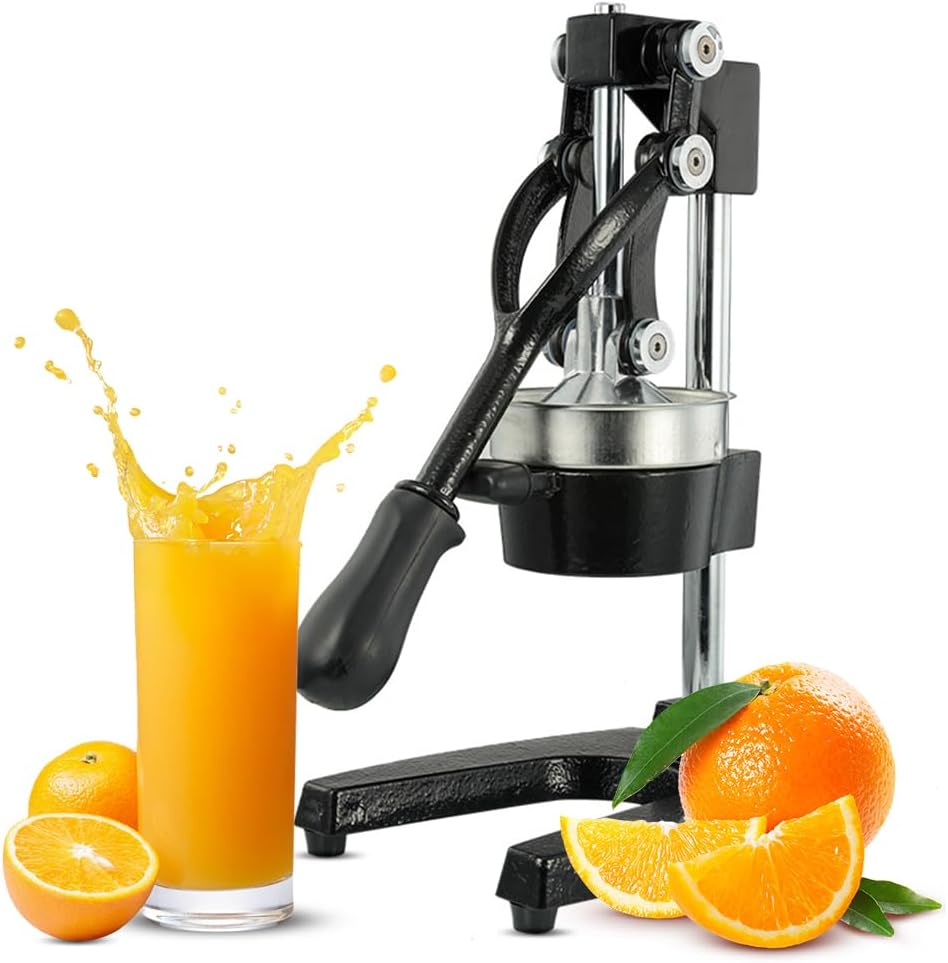Orvado cast-iron hand press citrus juicer, stainless steel cone, high juice extraction